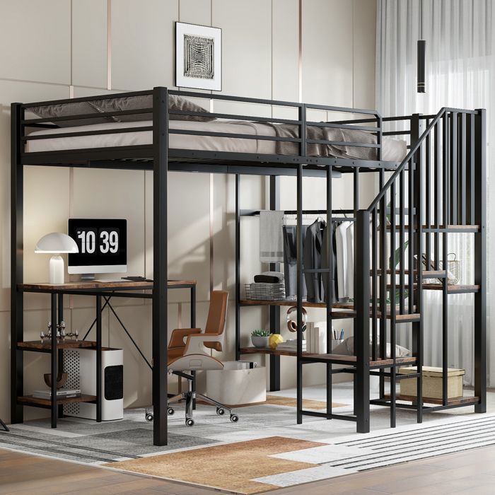 Lit en fer lit superposé adapté aux enfants et aux adolescents armoire dangle avec espace de rangement avec table et étagère a