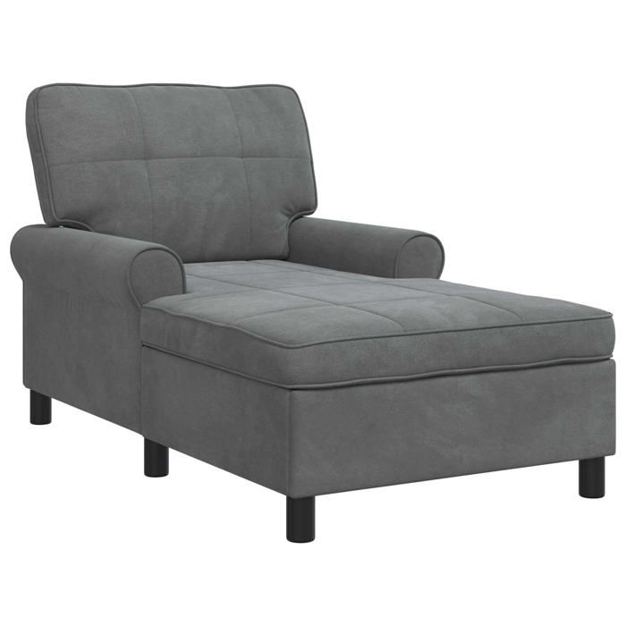 Chaise longue en velours - vidaXL - Gris foncé - 91x157x91 cm - Accoudoir en peluche - Coussin amovible - Design moderne