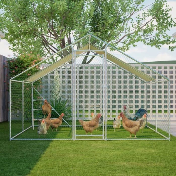 Grand Poulailler 3x4m - Volière dextérieur en métal avec toit étanche et porte verrouillable - Enclos sécurisé pour POULAILLER