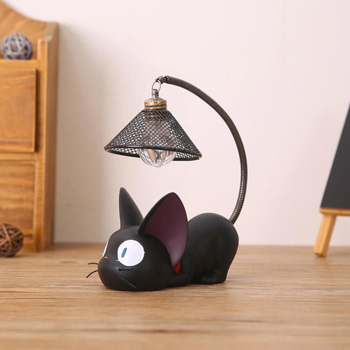 Lampe de chevet créative en résine à motif chat (abat-jour perforé) abat-jour ajouré décoration intérieure 8 x 12 x 17 cm