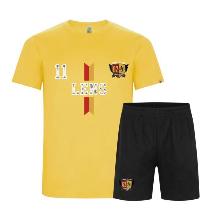 Ensemble de foot (maillot et short) - NPZ - Inspiré LENS - Enfant 3-14 ans - Manches longues - Jaune 100% polyester respirant