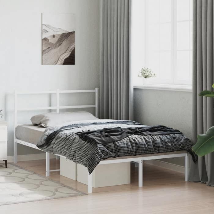 Lit 120x190 cm Lit simple VIDAXL Cadre de lit MODERNE métal sans matelas et tête de lit blanc L9516