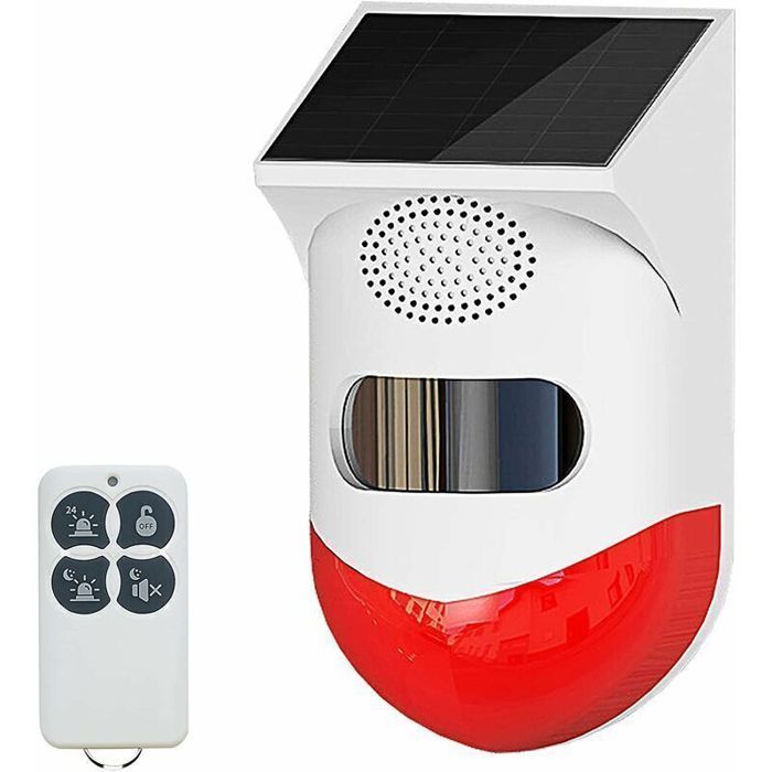 Lampe dalarme stroboscopique solaire avec détecteur de mouvement Sirène dalarme extérieure avec télécommande 120 dB Sirène de s