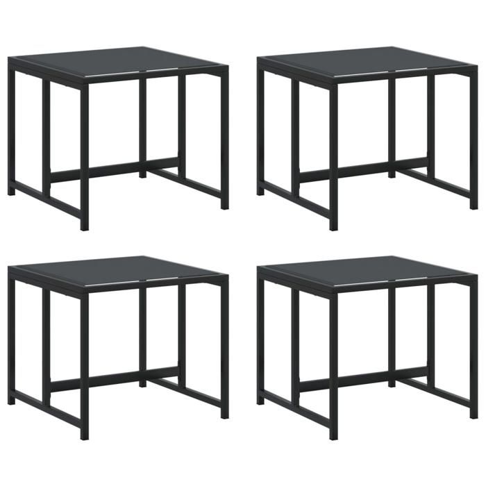 Noir Pouf dextérieur - Tabourets de jardin 4 pcs - noir acier et textilène m5576