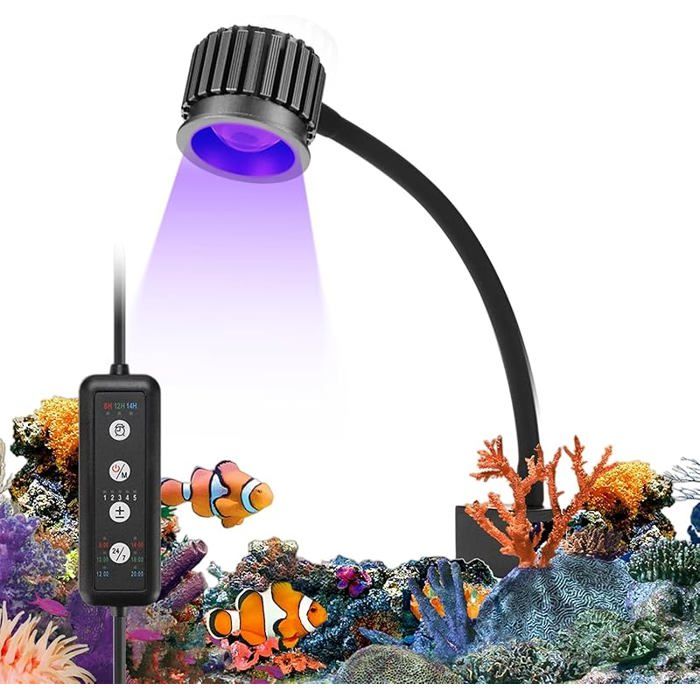 Lampe LED à pince pour aquarium de mer Éclairage 24h/24 et 7j/7 8W avec 5 ux de luminosité et 3