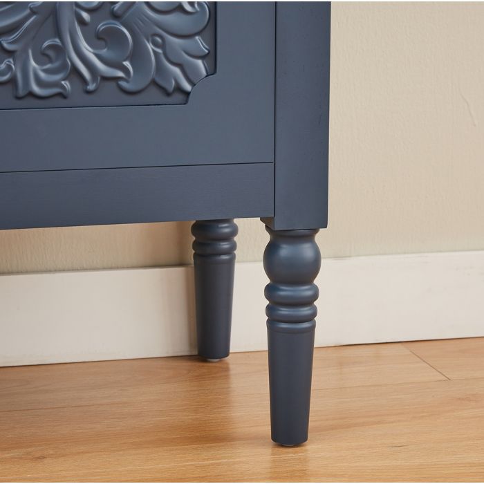 ELVORIN Buffet bas rétro 160 x 40 x 89 cm 4 portes décor sculpté en relief coins arrondis bleu marine