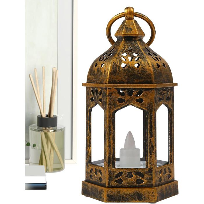 Lanterne de style marocain lampe vintage à piles lampe de table décorative avec éclairage doux accessoire déclairage de la mai