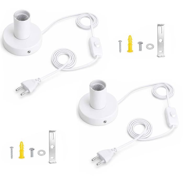 2 Pièces Douille E27 avec Interrupteur Support Ampoule E27 - Pied de Lampe Sans Abat Jour Câble 1 8 m avec Prise Européenne Blanc