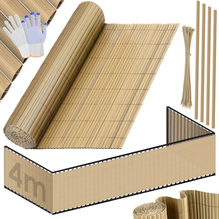 Natte pare-vue en PVC bambou - KESSER - 160 x 400 cm - Imperméable - Résistante aux intempéries - Opaque