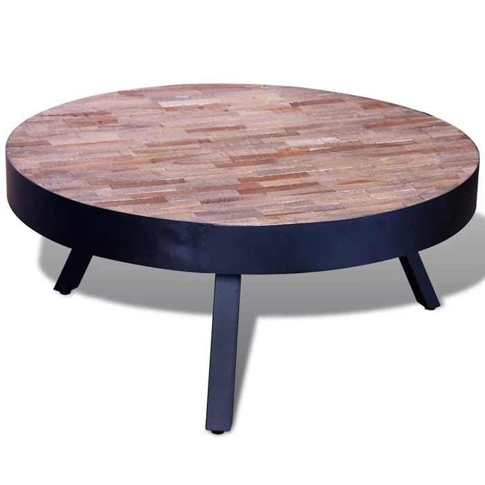 Moderne Table Basse de Salon 1 pièce ronde - bois de teck recyclé - 76x31x76 cm - Bout de Canapé @FR2360