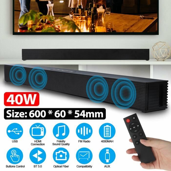 Hautparleur filaire et sans fil pour home cinéma, barre de son TV, hautparleur Bluetooth 5.0