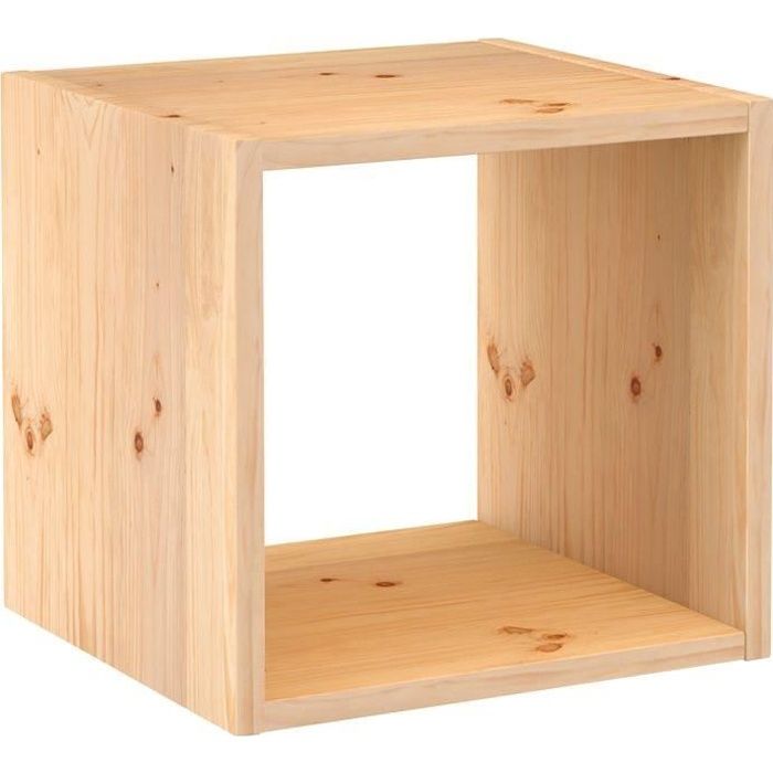 cube de rangement pin masif - 36.2 x 36.2 x 33 cm - bois brut