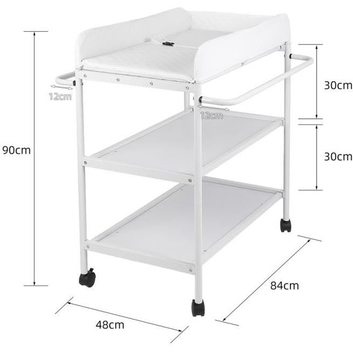 Bul Super Qualite Blanc Table A Langer 84 48 90 Cm 4 Roulettes 2 Etageres Table Pour Bebe Avec Rangement Cdiscount Puericulture Eveil Bebe