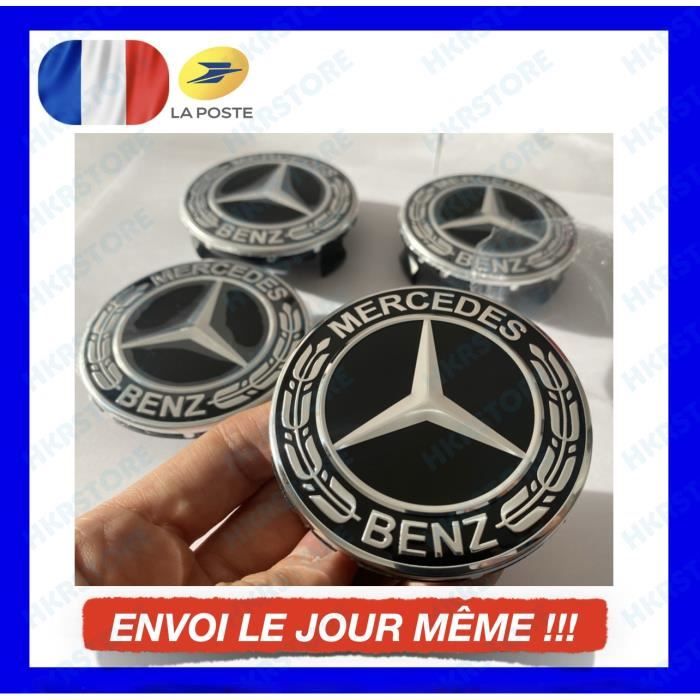 x4 Centre De Roue Cache Moyeu pour Mercedes Logo NOIR new Emblème Jante 75mm