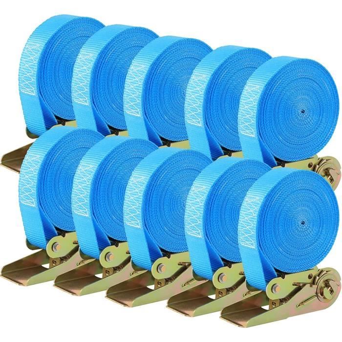 Sangle Serrage 25mm Sangles D'arrimage Polyester - Lot De 10, 25mm X 4m - Boucle Métal, Norme DIN EN 12195-2 - Pour Camionnettes, Motos, Marchandises Tendeur Elastique
