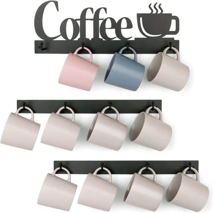Support Suspendu Porte-Tasses Sous Armoire - Sans Perçage - 25,5 Cm - Crochet Pour Mugs Et Ustensiles De Cuisine - Noir