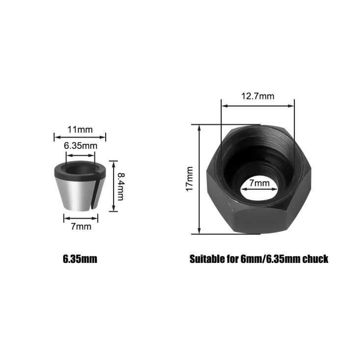 Mandrin D'écrou Pour Machine à Graver M14 - Lot Avec 3 Cônes De Serrage (6,35 Mm, 6 Mm, 3,175 Mm) - Compatible Meuleuse Droite, Fraiseuse - 3