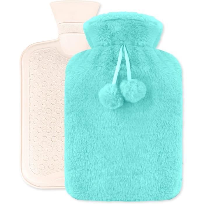 2 Bouillotte d'eau Chaude 2L avec Housse en Peluche Souple , Bouillotte en Caoutchouc Naturel