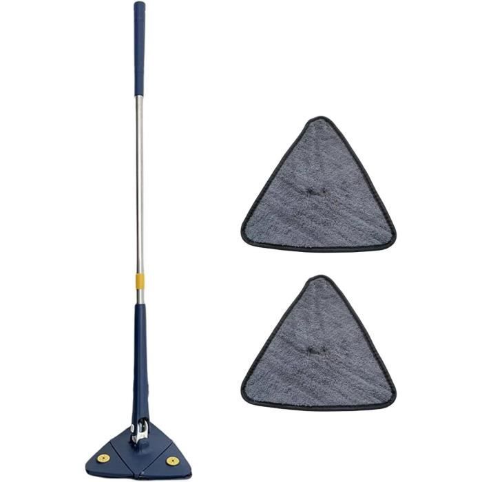 Balai Serpillière Télescopique Balai Serpillère Rotatif 360° Triangle – Tige Télescopique 0,5-2m, Microfibre + Chenille, Nettoyage Sol, Mur, Fenêtre
