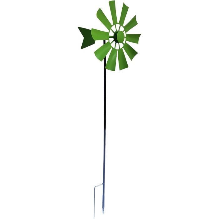 Moulin à Vent Extérieur En Métal Jaune Avec Piquet - Décoration De Jardin 59 Cm