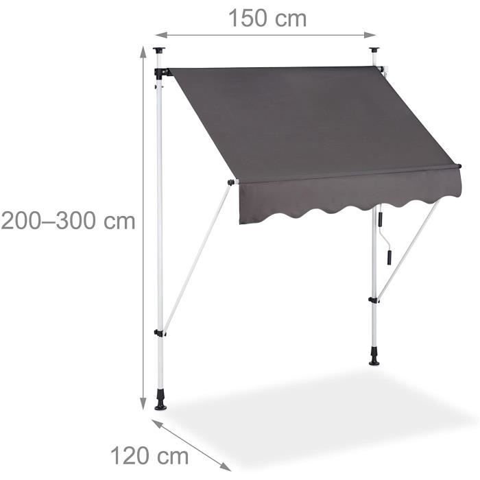 Store banne telescopique de balcon manivelle hauteur reglable resistant uv polyester acier 150 x 120 cm gris