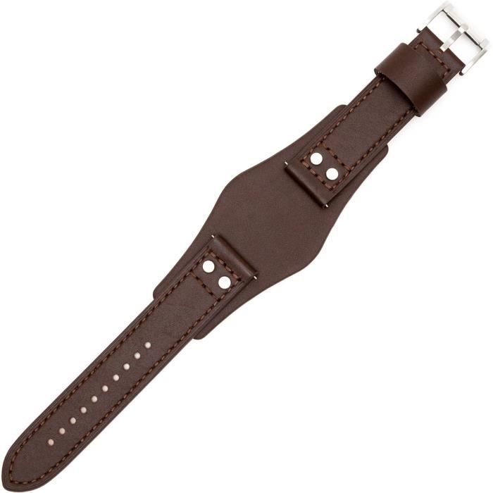 Bracelet montre cuir veau marron vintage patiné rallye racing homme