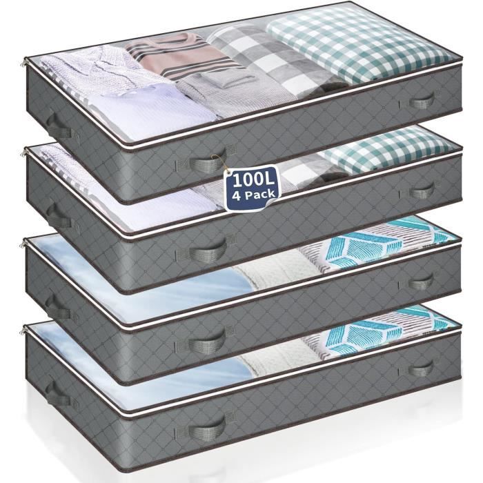 Lot De 6 Boîtes Rangement Sous Lit - 88x45x15 Cm - Avec Fenêtre Transparente