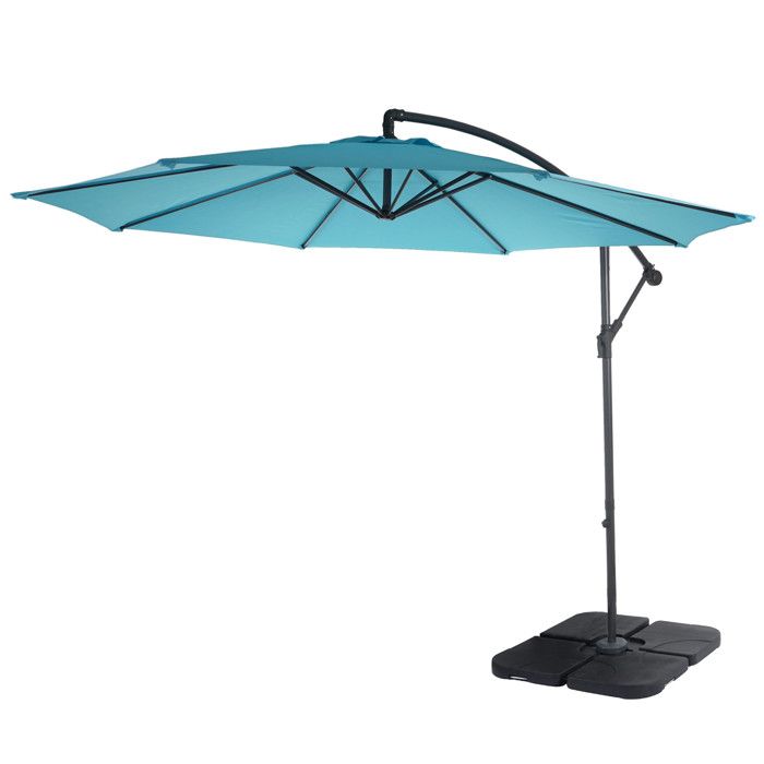 Parasol déporté semi-pro Acerra protection contre le soleil 3m inclinable - turquoise avec support