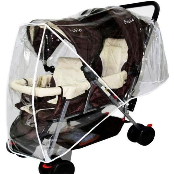 Habillage de Pluie pour Poussette Double Universelle Housse de Pluie  Transparent Couverture Anti-Pluie/Protection Pluie et Vent Habillage  Imperméable pour Pousette Landau Bébé