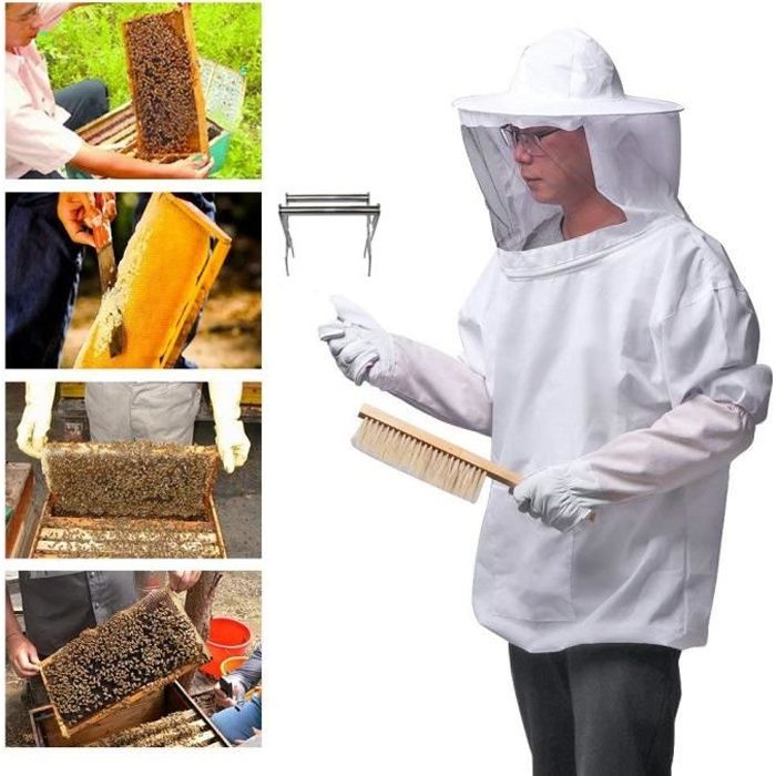 Kit de Costume Apiculture Ensemble d'Outils Apiculteur Manches Longues Avec Brosse et Gants