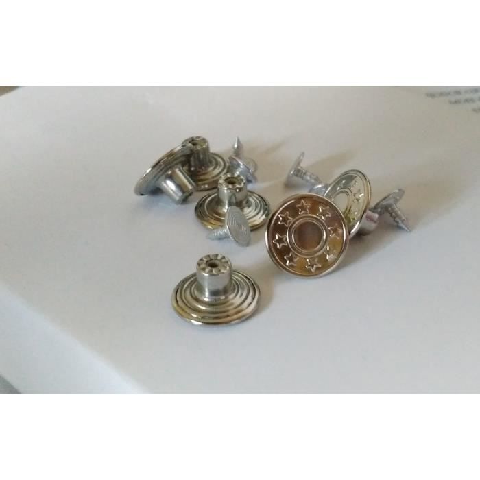 Boutons Pression Pour Jeans Anciens - Argent Métal, 20 Sets, Diamètre 14 Mm - Neuf, Fabriqué En France