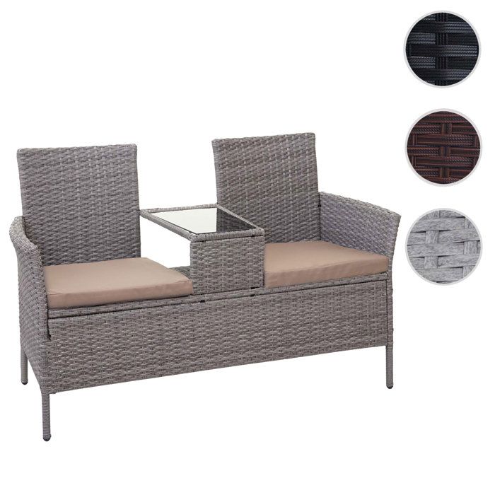 MCW Banc avec table en polyrotin MCW-E24 132cm ~ gris coussin crème