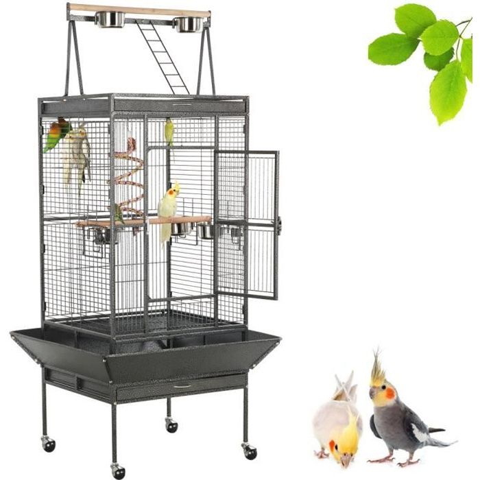volière cage à oiseaux 81 x 76 x 174 cm cage perruches / cacatoès / perroquets / canaries - en métal - avec zone de jeu - yaheetech
