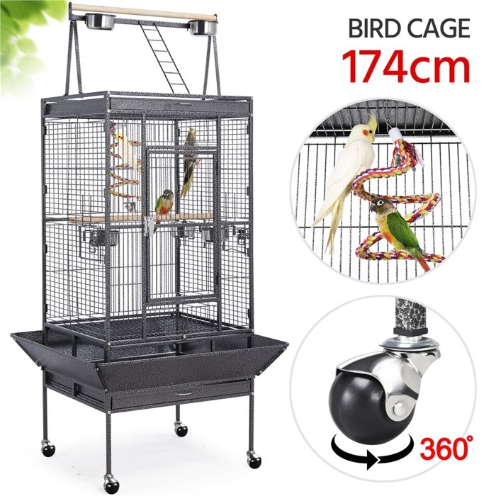 volière cage à oiseaux 81 x 76 x 174 cm cage perruches / cacatoès / perroquets / canaries - en métal - avec zone de jeu - yaheetech