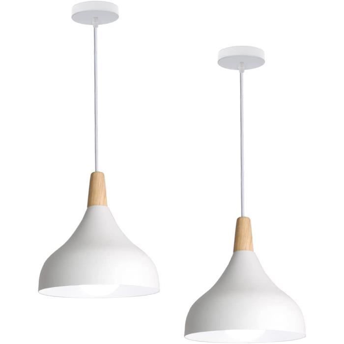 WOTTES Suspension Luminaire Industriel Lustre Abat-jour 22cm Suspensions Éclairage Lampe Suspendue Moderne E27 Lumières Lustres Vintage Métal Pour Salon Cuisine Chambre (1Pcs Blanc