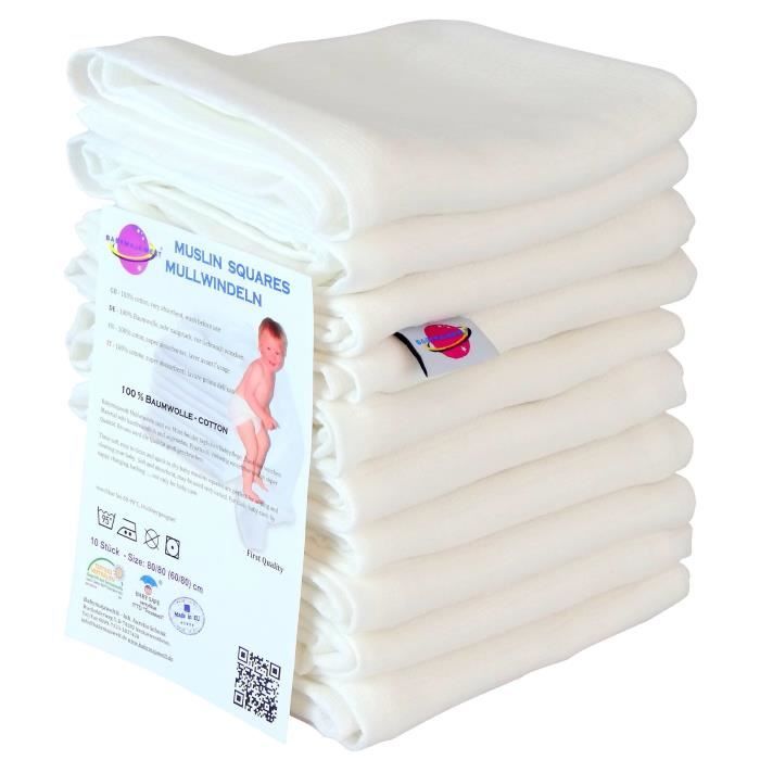 Babymajawelt Lot De 10 Langes Pour Bebe Lavables A 90a C Blanc 80 X 80 Cm Cdiscount Puericulture Eveil Bebe