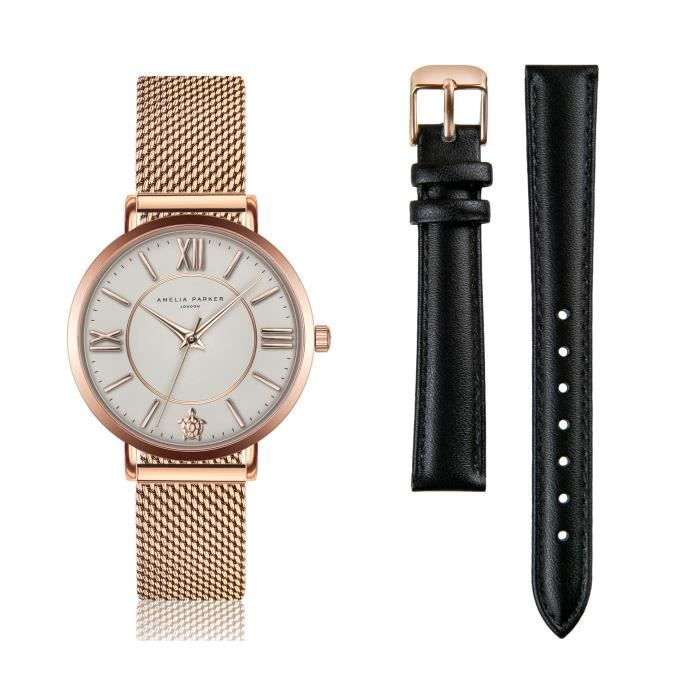 Montre et bracelet de montre femme Amelia Parker Petite Classique rose gold 32 mm Achat vente montre Femme Adulte Jaune Cdiscount