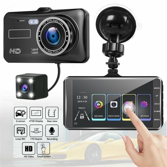 4” Caméra de Voiture Full HD 1080P Double Caméra 170° Embarquée Enregistreur de Conduite