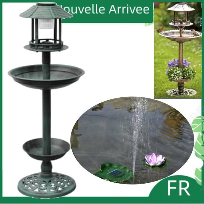 Fontaine bain d'oiseaux verte avec lampe solaire Couleur : vert -Nouvelle Arrivee