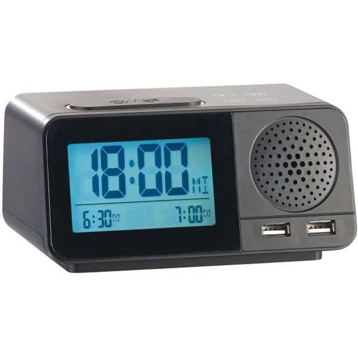 Réveil radio-piloté avec thermomètre et double alarme, blanc