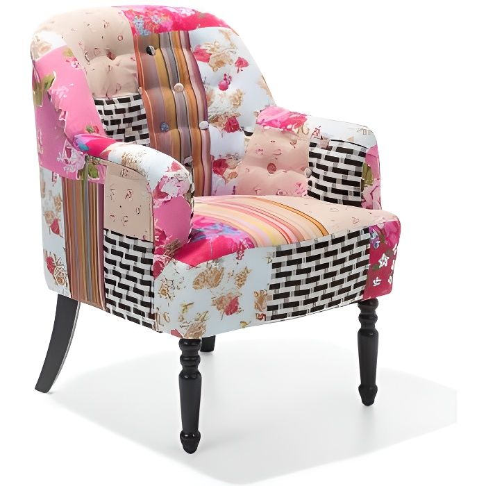 Fauteuil patchwork en tissu multicolore MANDAL - BELIANI - Vintage - Avec accoudoirs - Non déhoussable - 1 place