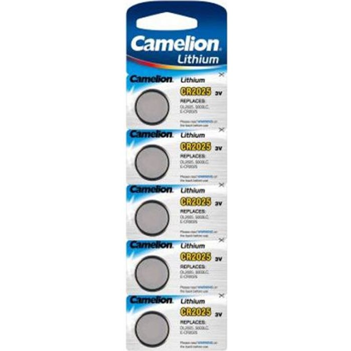 Lot De 5 Piles Bouton CR2025 3V CAMELION - Pour Montres, Calculatrices, Petits Appareils électroniques
