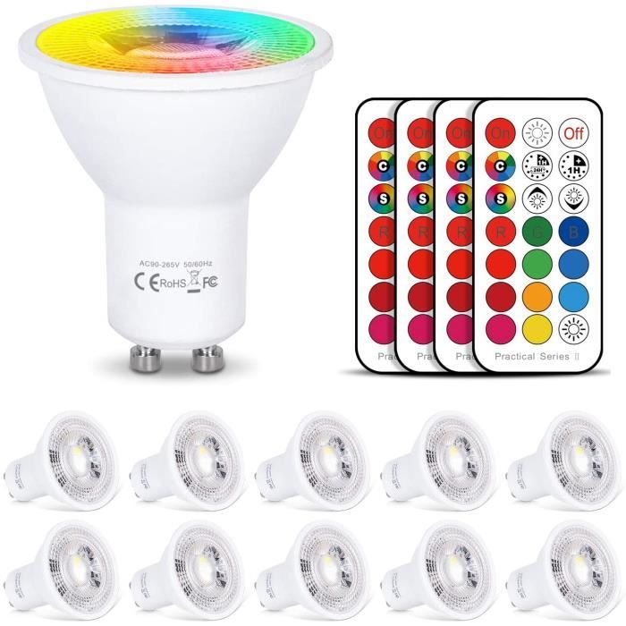 Ampoule Led GU10 RGB Spot Changementde Couleur, Ampoules Led RGBW