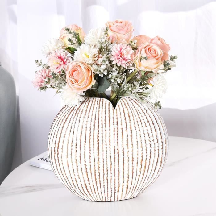 Lot De 3 Mini Vases Décoratifs En Céramique Blanc/Beige - Style Bohème Moderne Pour Fleurs Séchées