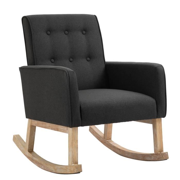 chaise bascule dream tissu avec accoudoirs fauteuil de relaxation pieds en bois de chêne , gris foncé