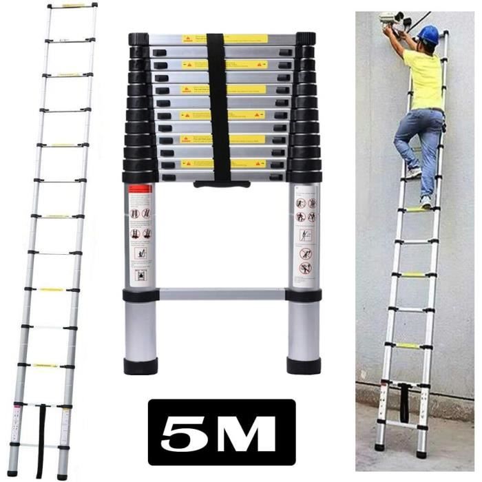 Échelle Extensible Télescopique 5M - 16.5ft Extension Escabeau Aluminium Loft Échelles avec Pieds Antidérapants