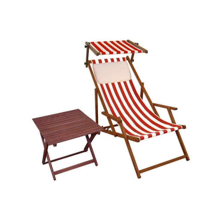 Chaise longue rayé rouge et blanc bain de soleil pliant pare-soleil table oreiller 10-314STKH Chaise longue rayé rouge et blanc bain de soleil pliant pare-soleil table oreiller 10-314STKH