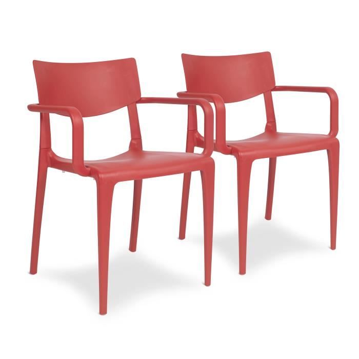 lot de 2 fauteuils de jardin - town - polypropylène renforcé - rouge brique - léger et résistant