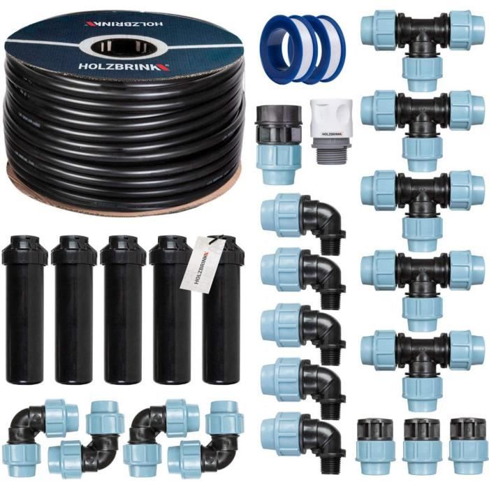 HOLZBRINK Kit d'arrosage automatique, Système d'irrigation enterré, Gazon, Pelouse - 50m Tuyau - HTB-11-5-50