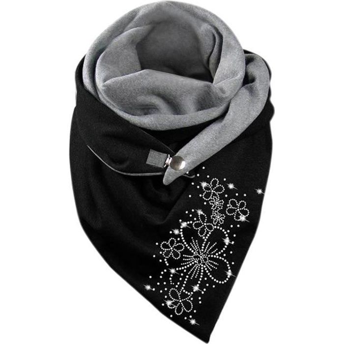 Écharpe Triangle Femme - Imprimé Chat - Polaire Douce Avec Bouton - Hiver Et Automne